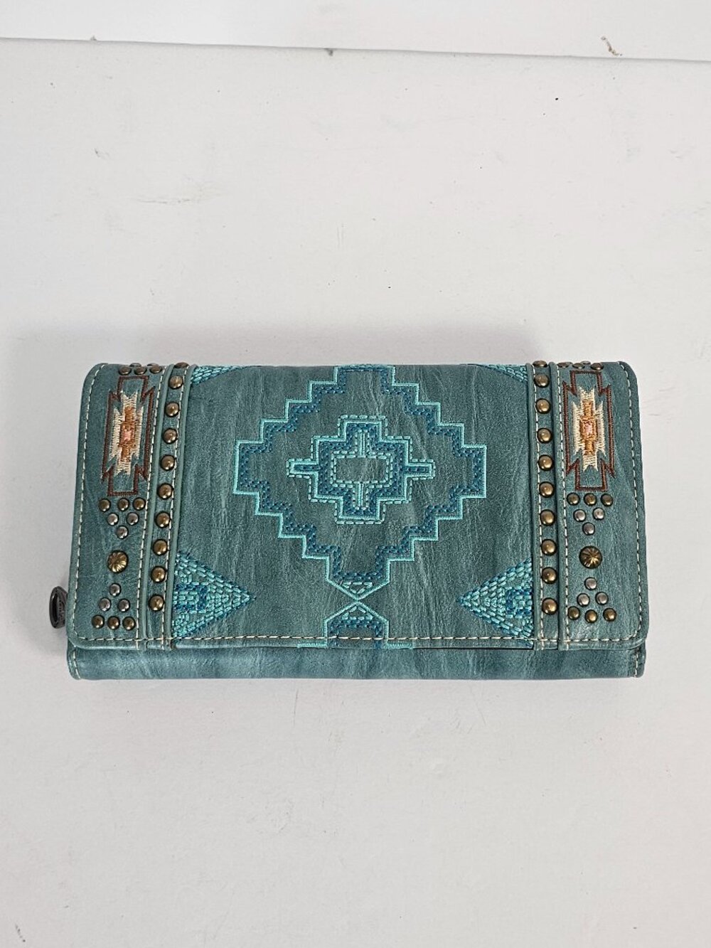 Montana West Wallet Tri-fold Turquoise Western Boho Embroidered Studded